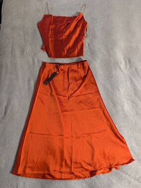 House of Harlow 1960 Orange Satin Maxi Skirt